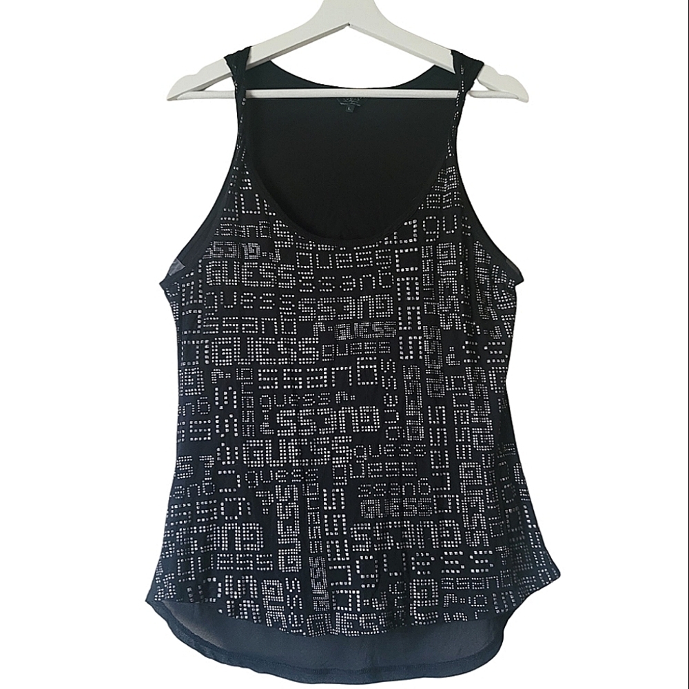 GUESS Cut Out Tank Top Size Large in Black